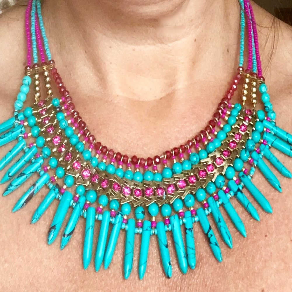 Bold Turquoise and Fucshia Necklace